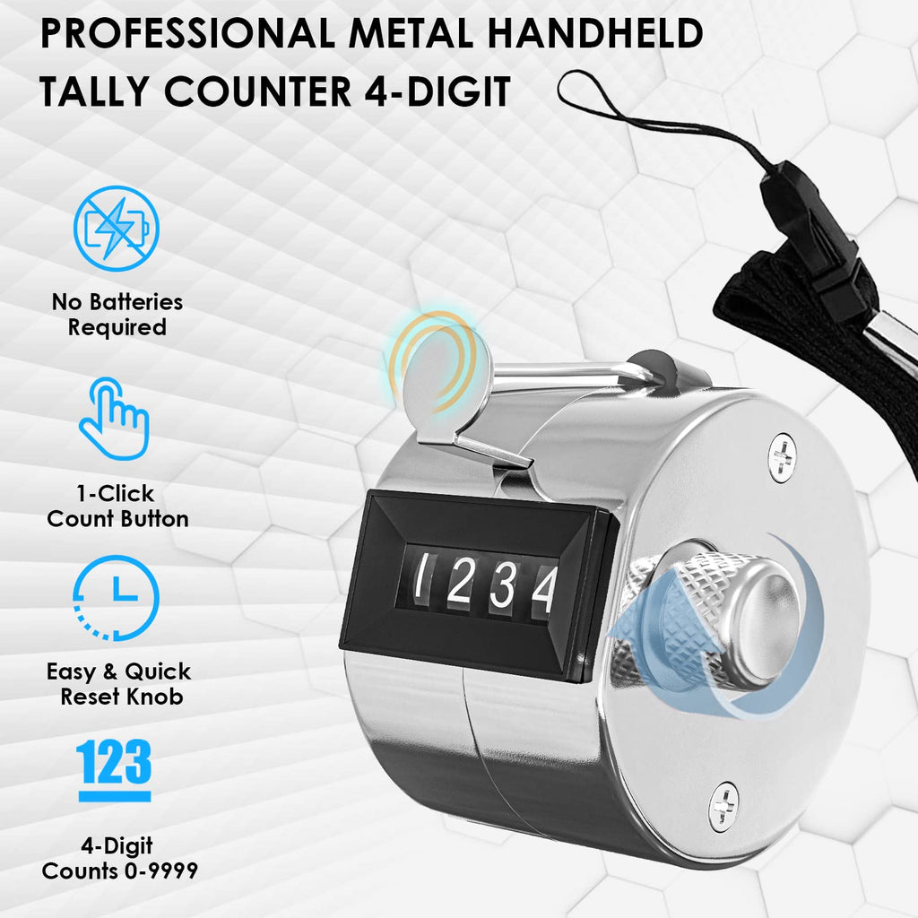 Ktrio Metal Handheld Tally Counter, 4-Digit Number Clicker Counter, Hand Mechanical Pitch Counters For Coaching, Knitting, Peopl