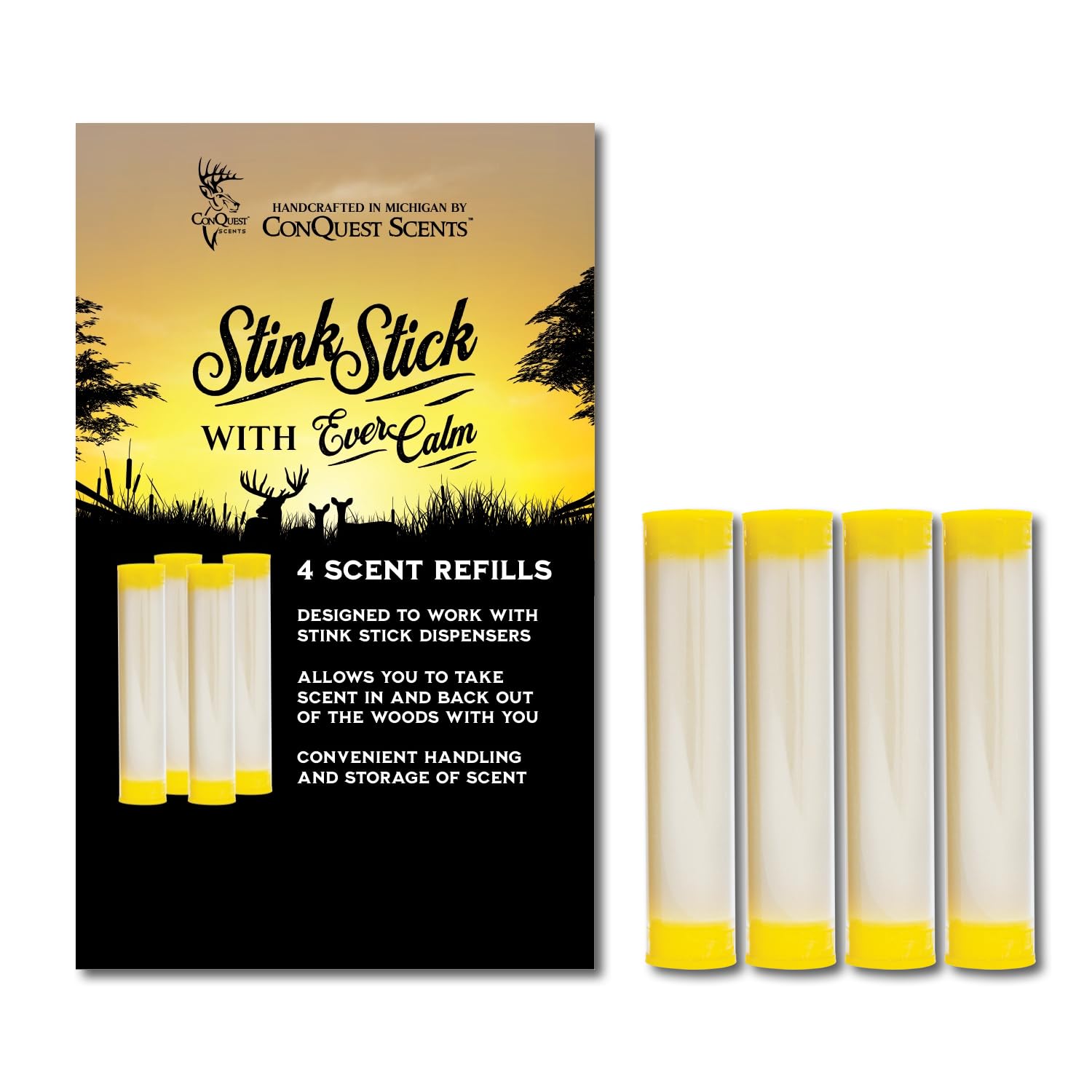 Conquest Scents Stink Stick EverCalm Wax Tubes - 4 Pack Refill | Deer Attractant Scent Tube for Scent Dispenser | Calming Deer S
