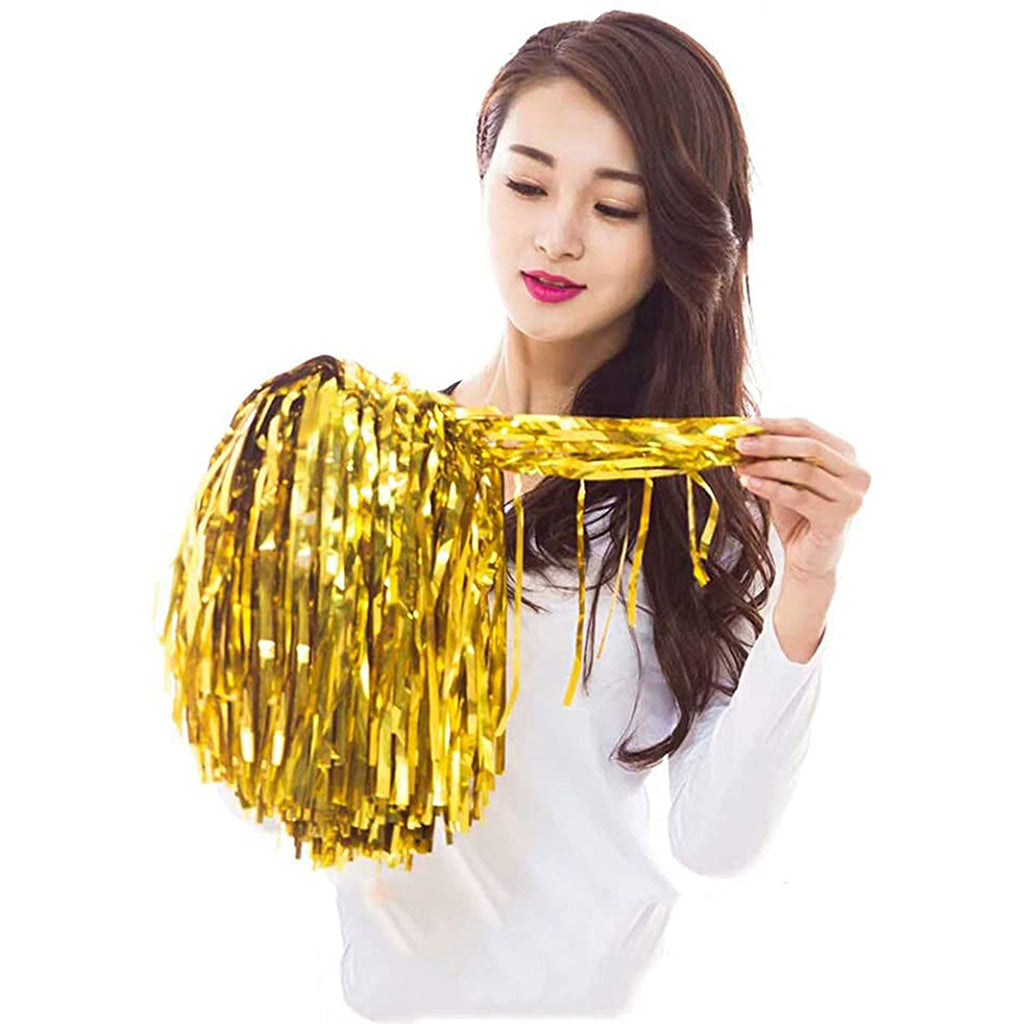 Ppxmeeudc 16Pcs Cheerleading Pom Poms Metallic Foil Plastic Pom Poms With Baton Handle For Game Sports Squads Dancing Party Foot