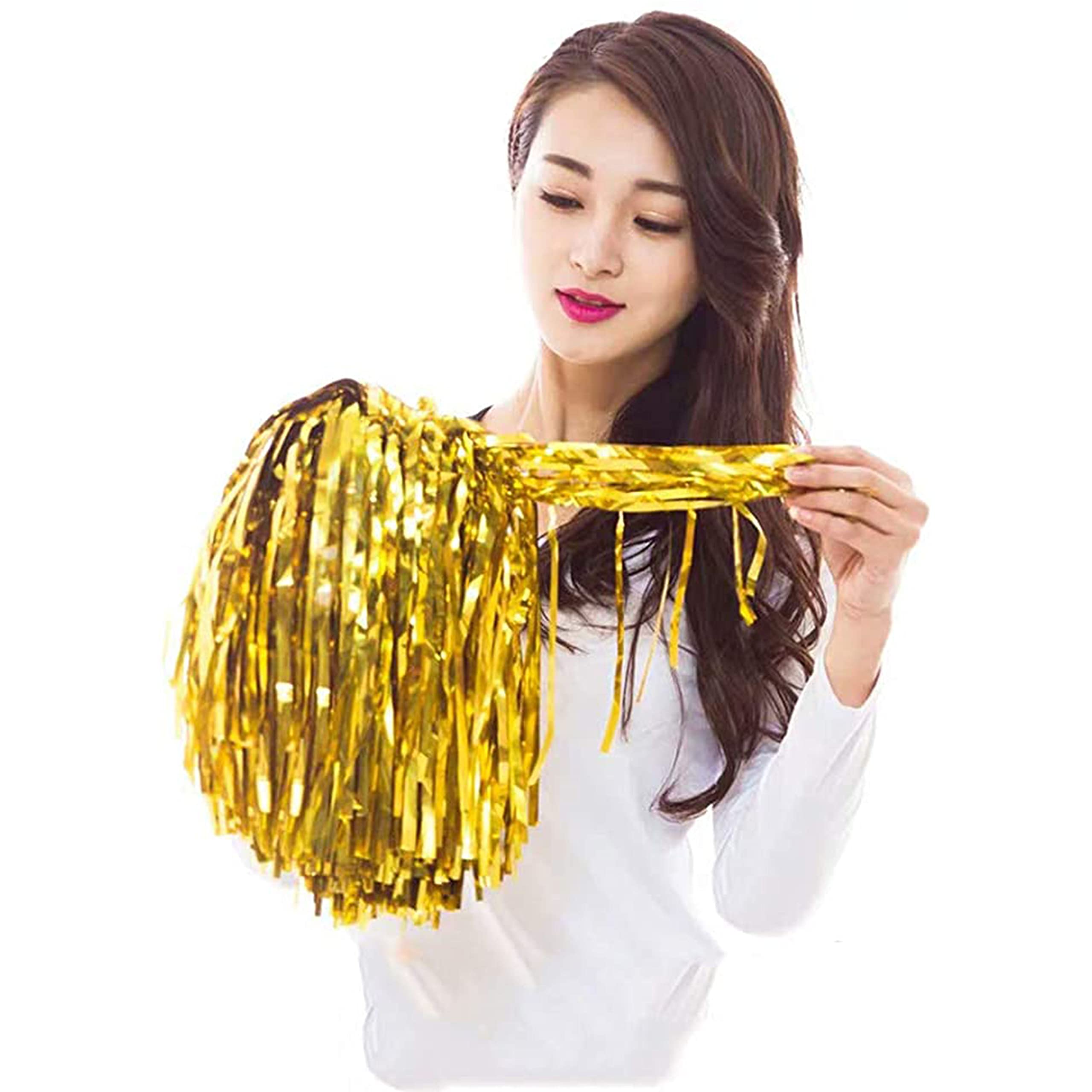 Ppxmeeudc 16Pcs Cheerleading Pom Poms Metallic Foil Plastic Pom Poms With Baton Handle For Game Sports Squads Dancing Party Foot