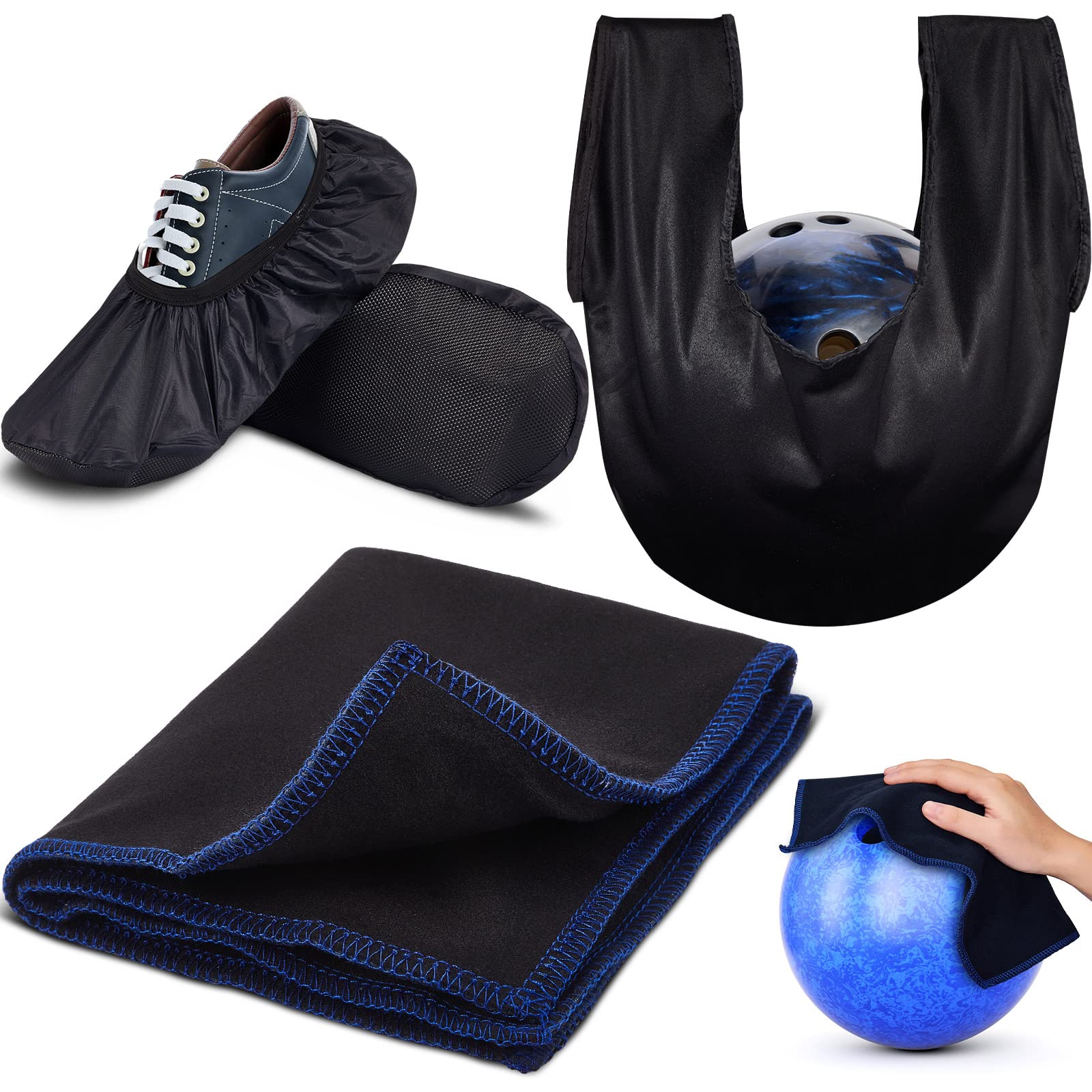 Zhanmai 4 Pcs Bowling Accessories Kit Bowling Shoe Covers for Men Non Slip Seesaw Cleaning Pad Microfiber Shammy Leather Towel(L