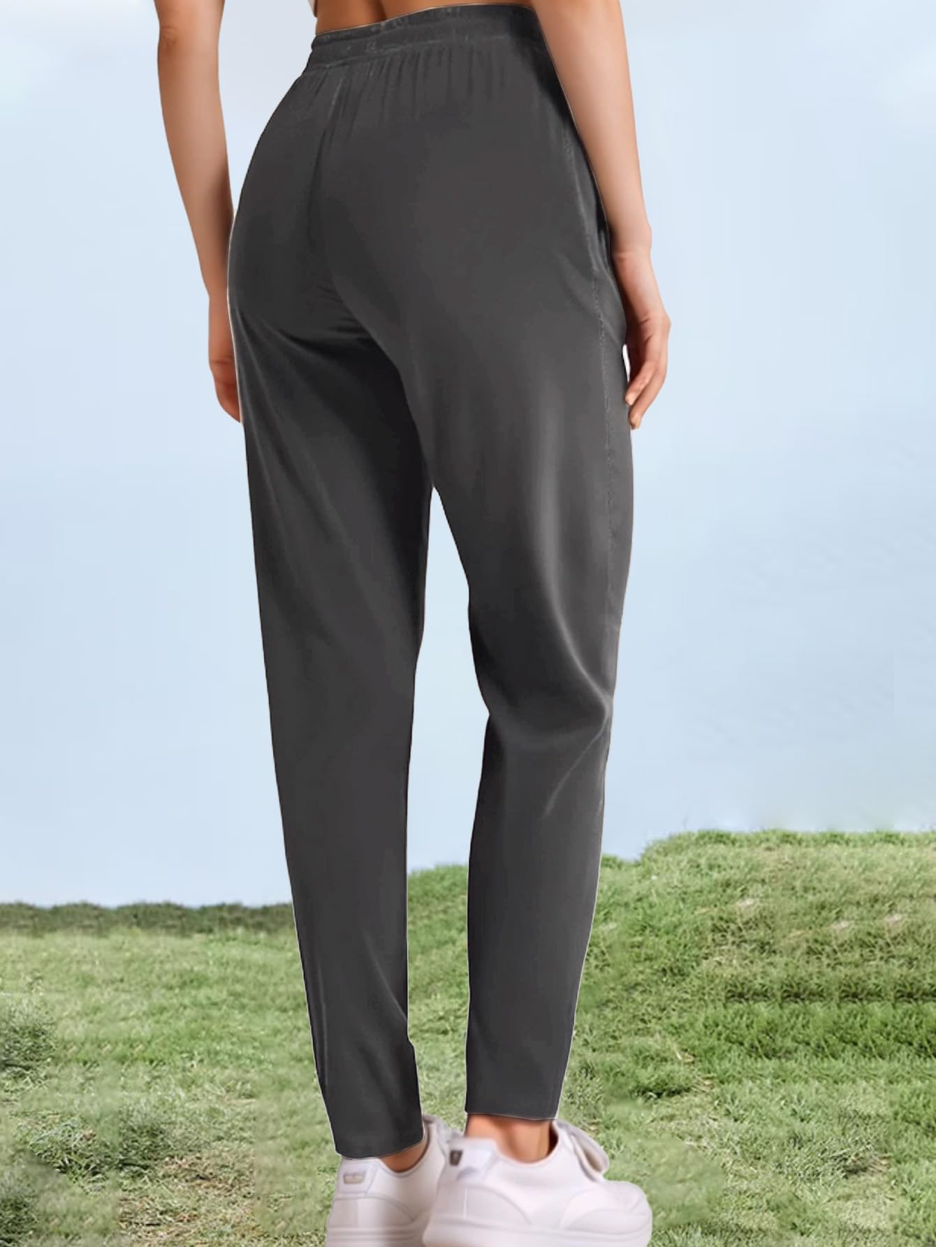 Hidkat Womens Sports Jogging Pants with Zipper Pocket Womens Hiking Fitness Tracking Workout Pants Grey