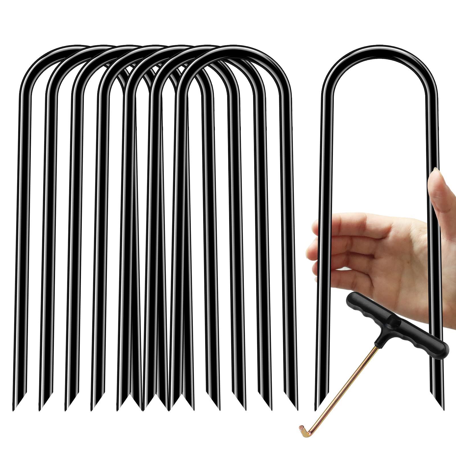Trampoline Stakes High Wind 12 Inch, Heavy Duty Trampoline Anchors 8Pcs With T-Hook, U Shape Galvanized Steel Wind Stakes For Tr