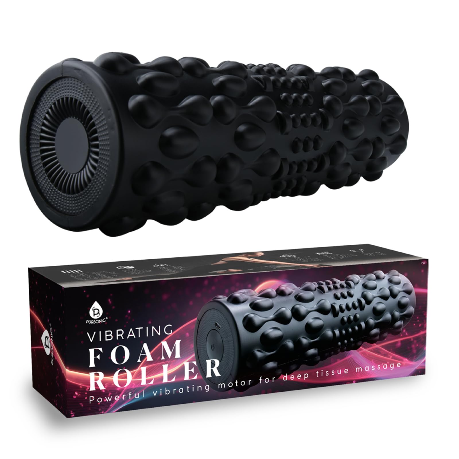 PURSONIC Vibrating Foam Roller - Deep Tissue Massage for Muscle Recovery - 5 Intensity Levels, USB Rechargeable, Durable & Light