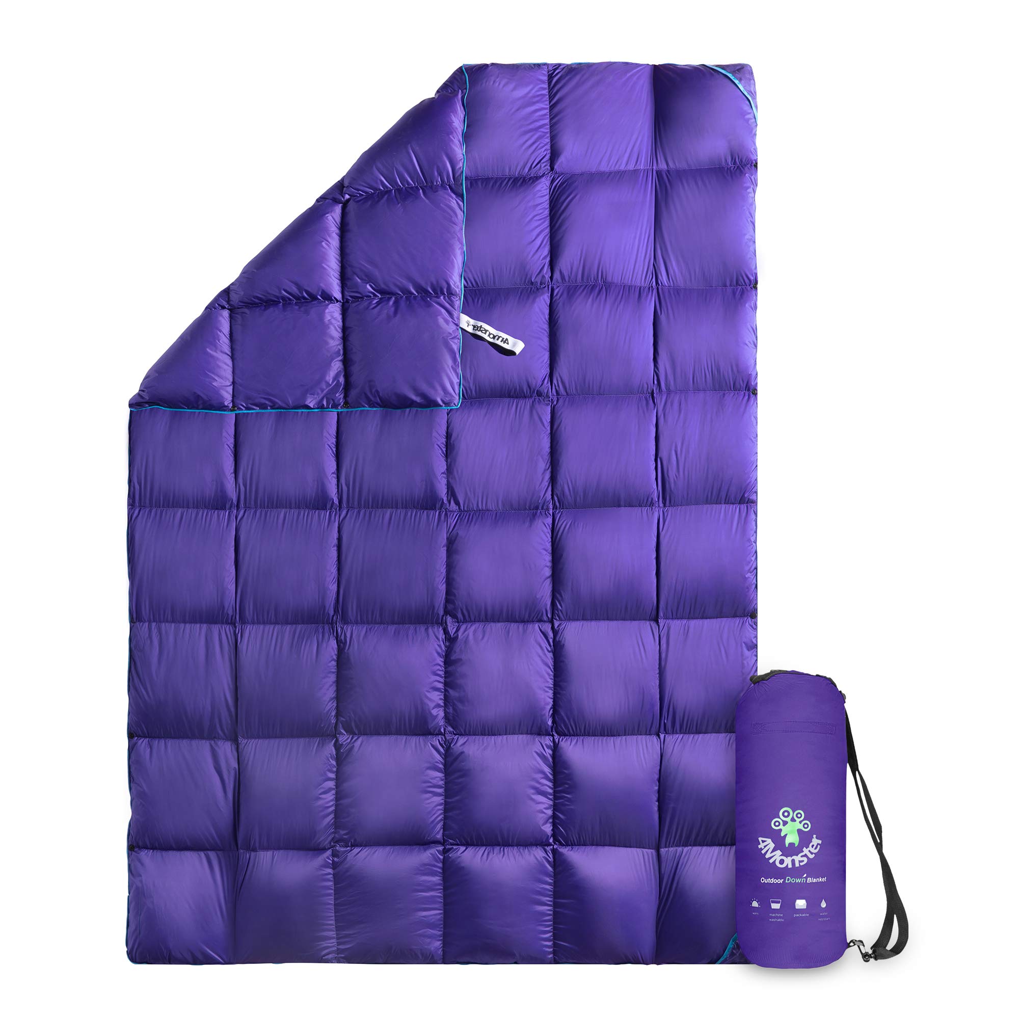 4Monster Down Camping Blanket - Outdoor Travel Quilt Puffy 650 Fill, Packable, Lightweight,Wind & Waterproof | Ideal For Stadium