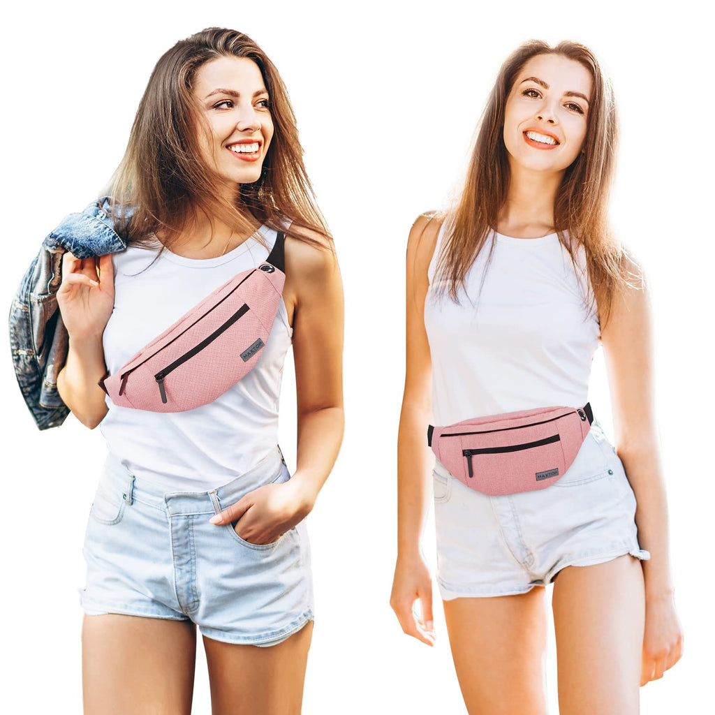 Large Pink Fanny Pack Cross Body Belt Bag With 4-Zipper Pockets Adjustable Straps Waist For Women Girl,Gifts For Enjoy Festival