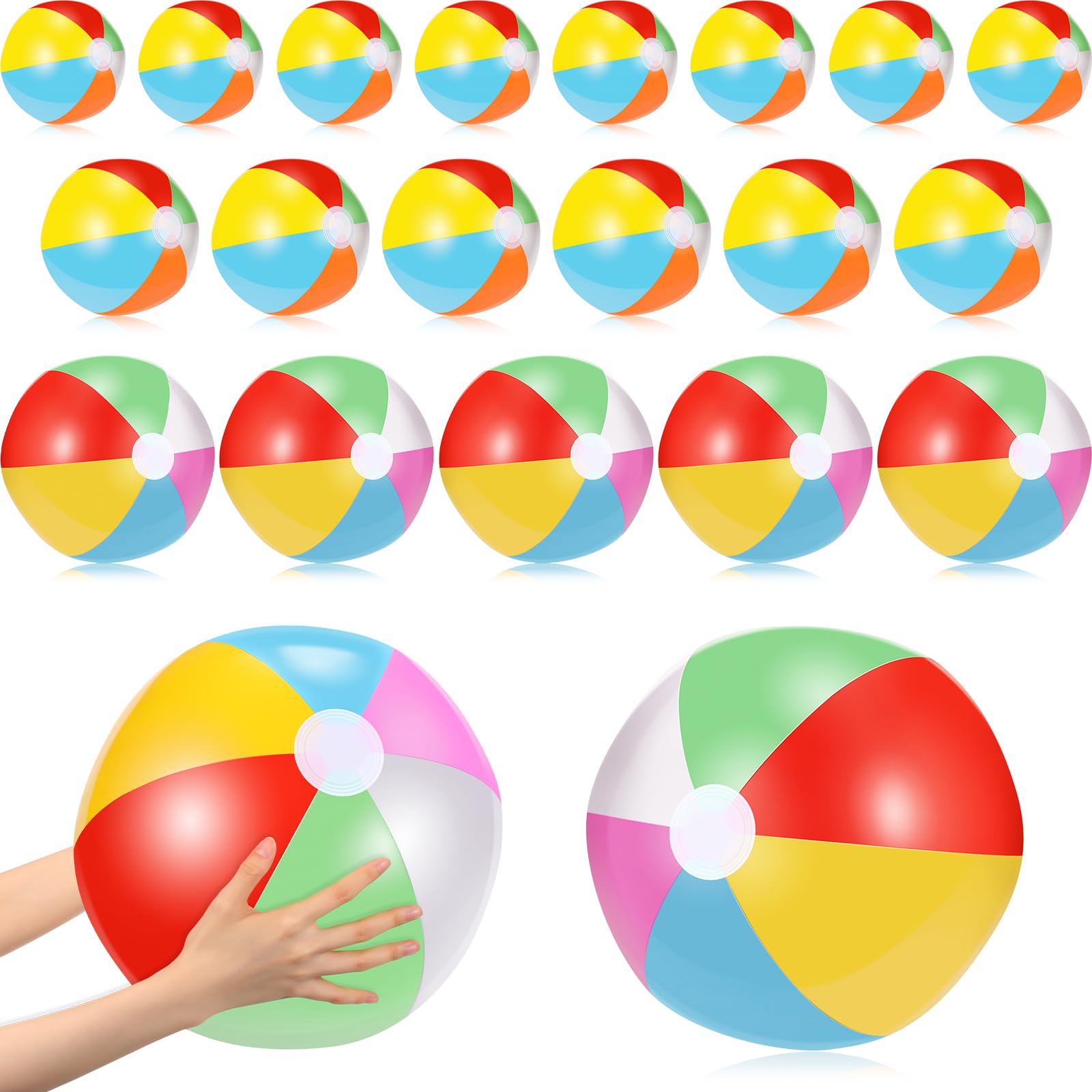 Glimin 100 Pack Inflatable Beach Balls 10'' 11'' 12.6'' Rainbow Colored Beach Ball Summer Pool Party Toys for Water Games Hawaii