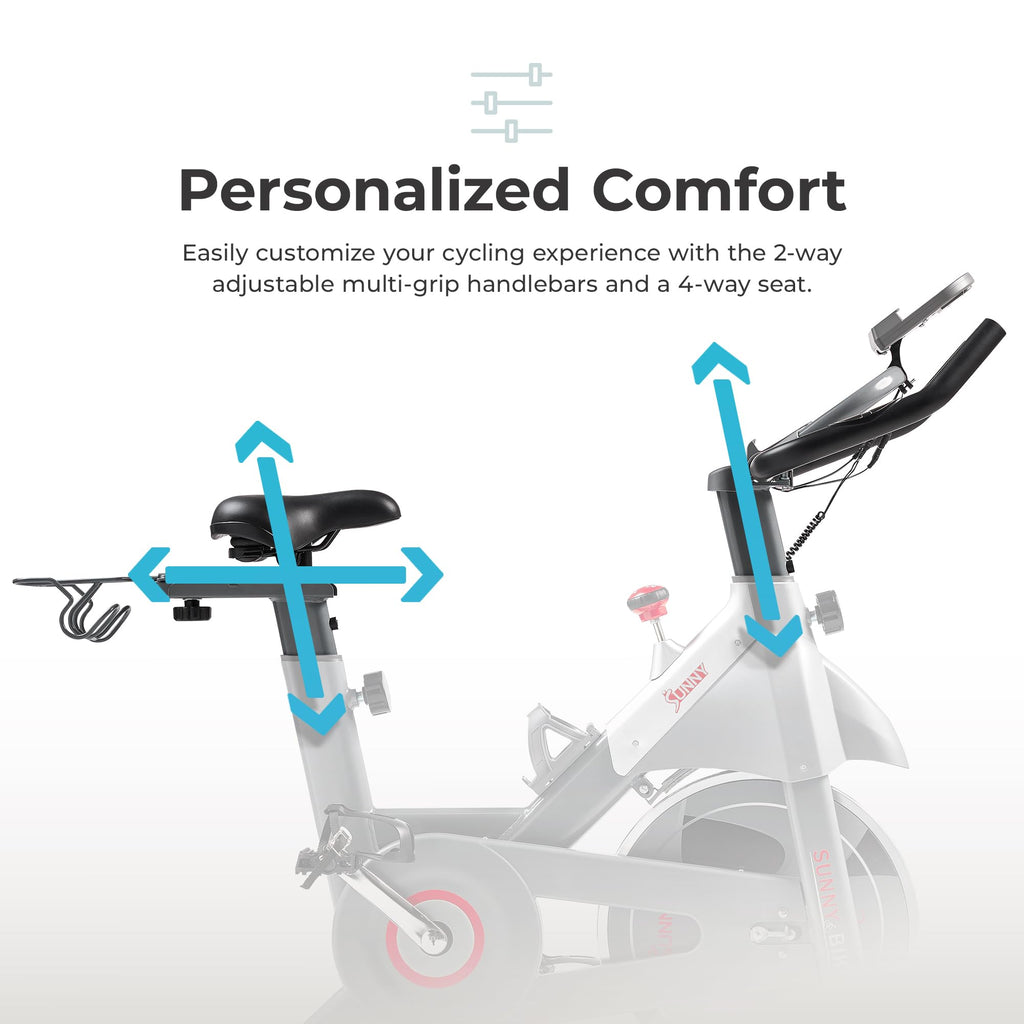 Sunny Health & Fitness Smart Indoor Cycling Magnetic Resistance Exercise Bike, Cardio Workout for Home, Pulse Sensor, with Dumbb