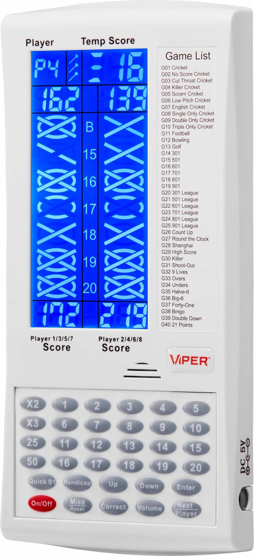 Viper By Gld Products Proscore Digital Dart Scorer Electronic Dartboard Scoreboard For Up To 8 Players, With 40 Games And 655 Ga