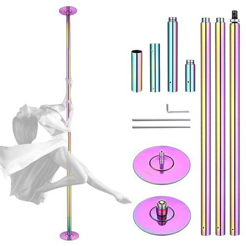 AW 12 FT Spinning Static Dancing Pole Kit with Extensions for Fitness Party Club Dance Exercise Home Gym, Colorful