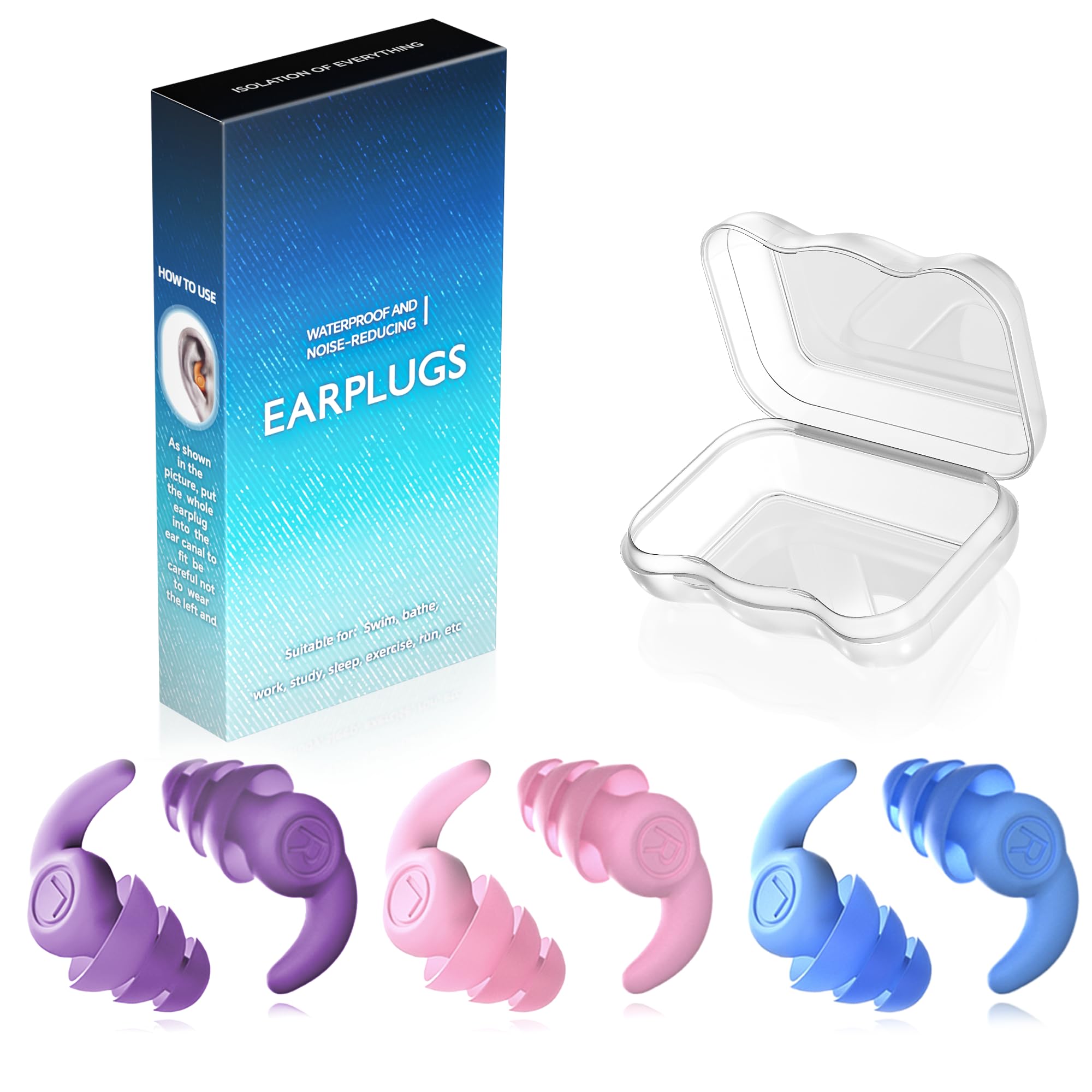Waterproof Swimming Ear Plugs For Kids, 3 Pairs Soft Silicone Reusable Earplugs, Ear Protection For Showering Swimming For Child