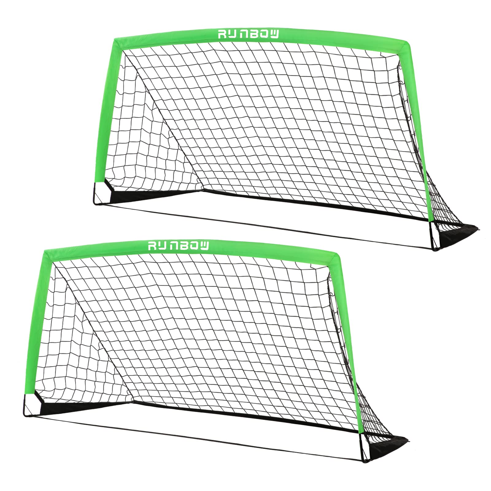 Runbow 6X4 Ft Portable Kids Soccer Goal For Backyard Practice Soccer Net With Carry Bag (6X4 Ft, Green, 2 Pieces)
