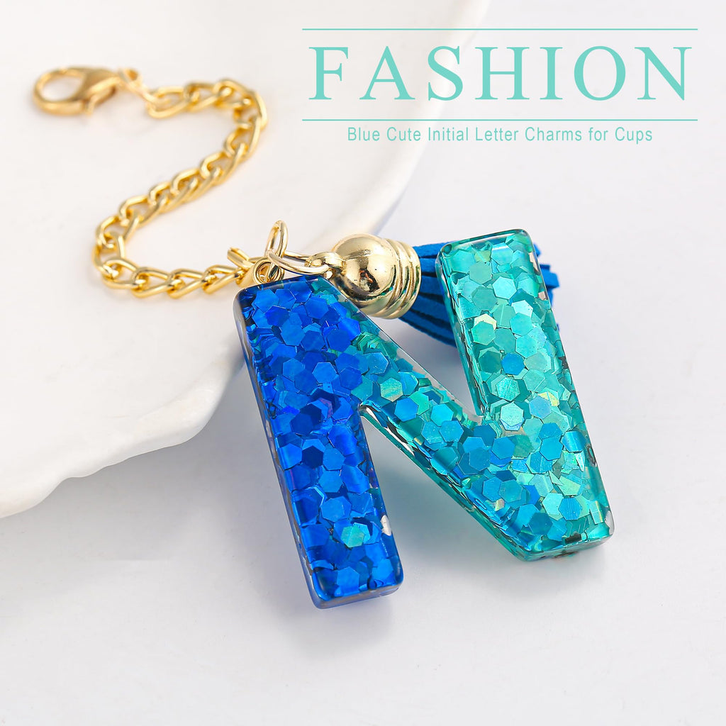 Letter Charm Accessories for Stanley Cup 1 PCS Cute Initial Keychain Handle Charm for Stanley Tumbler for Women Blue Letter N