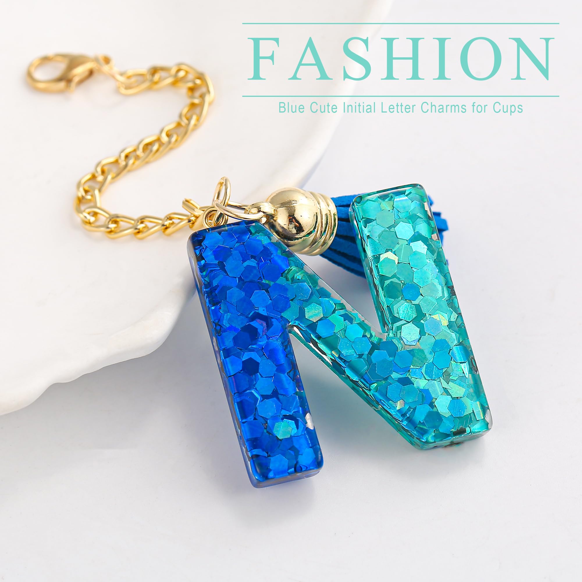 Letter Charm Accessories for Stanley Cup 1 PCS Cute Initial Keychain Handle Charm for Stanley Tumbler for Women Blue Letter N