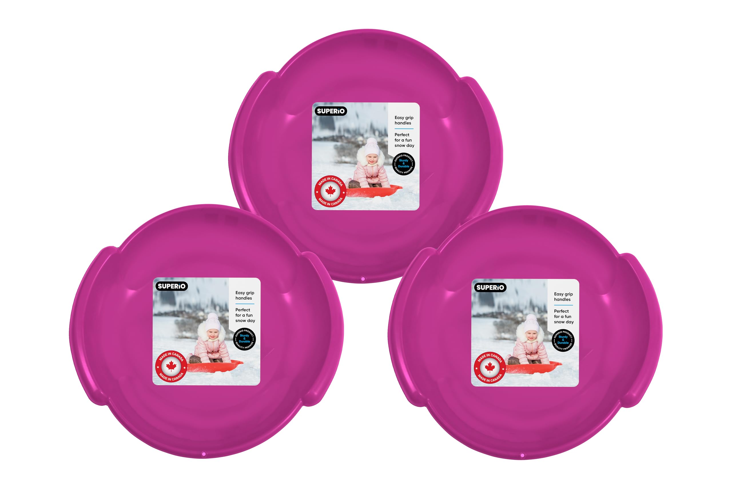 Superio Round Snow Saucer Sled- 24  Plastic Disc Sled for Kids and Adults- Heavy Duty Sled with Handles for Downhill Sledding, W