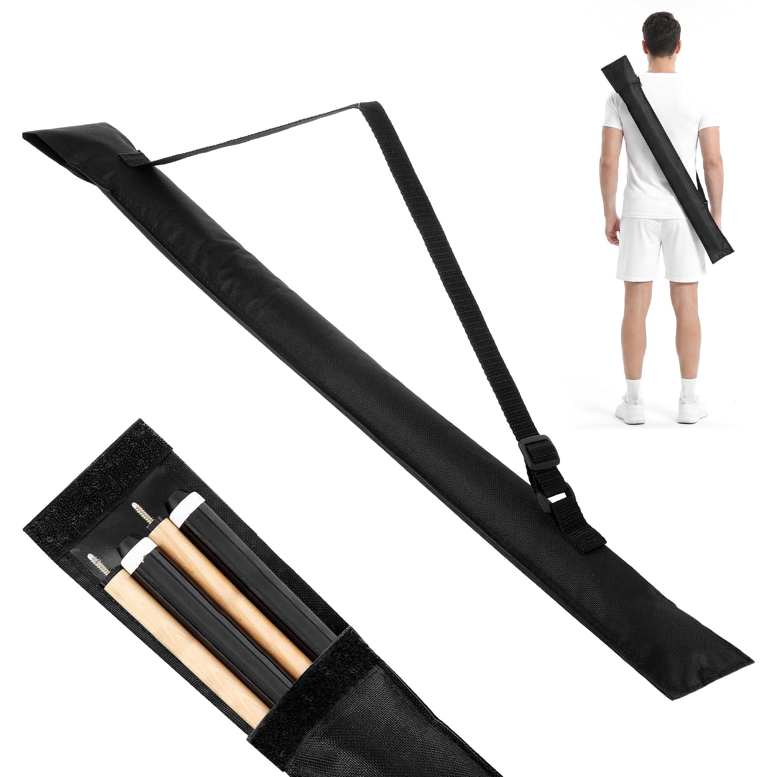 Larrel Black Pool Cue Case, 32 Inches/81cm Soft Pool Stick Carrying Case with Adjustable Shoulder Strap, Portable Sturdy Pools S