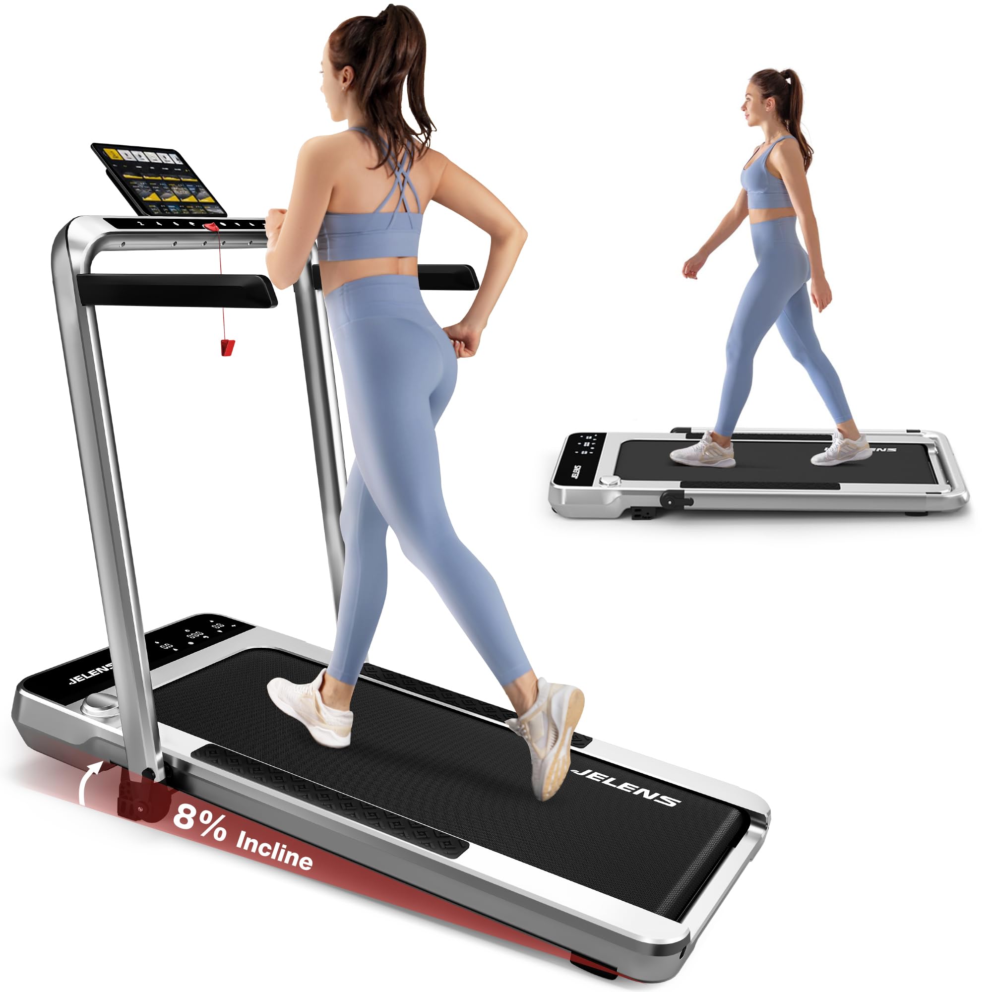 Treadmill for Home, Walking Pad Treadmill with Incline, 2-in-1 Portable Walking Pad with Handle Bar, 330LBS Weight Capacity 2.5H