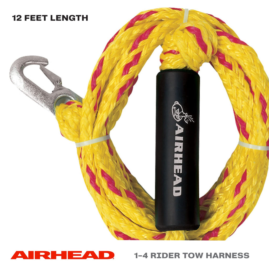 Airhead Heavy Duty Tow Harness For 1-4 Rider Towable Tubes, Water Skis, Wakesurf Boards And Wakeboards, 12-Feet,Black