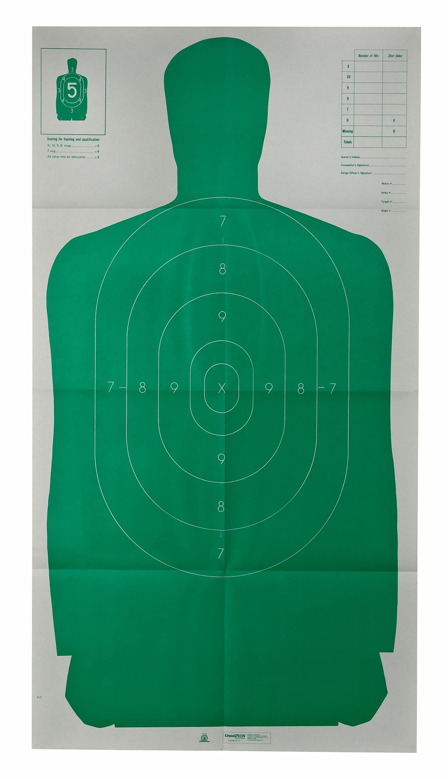 Champion Traps and Targets 40735 Champion LE 24x45-Inch Green Police B27FSA Silhouette Target (Pack of 10), Multi