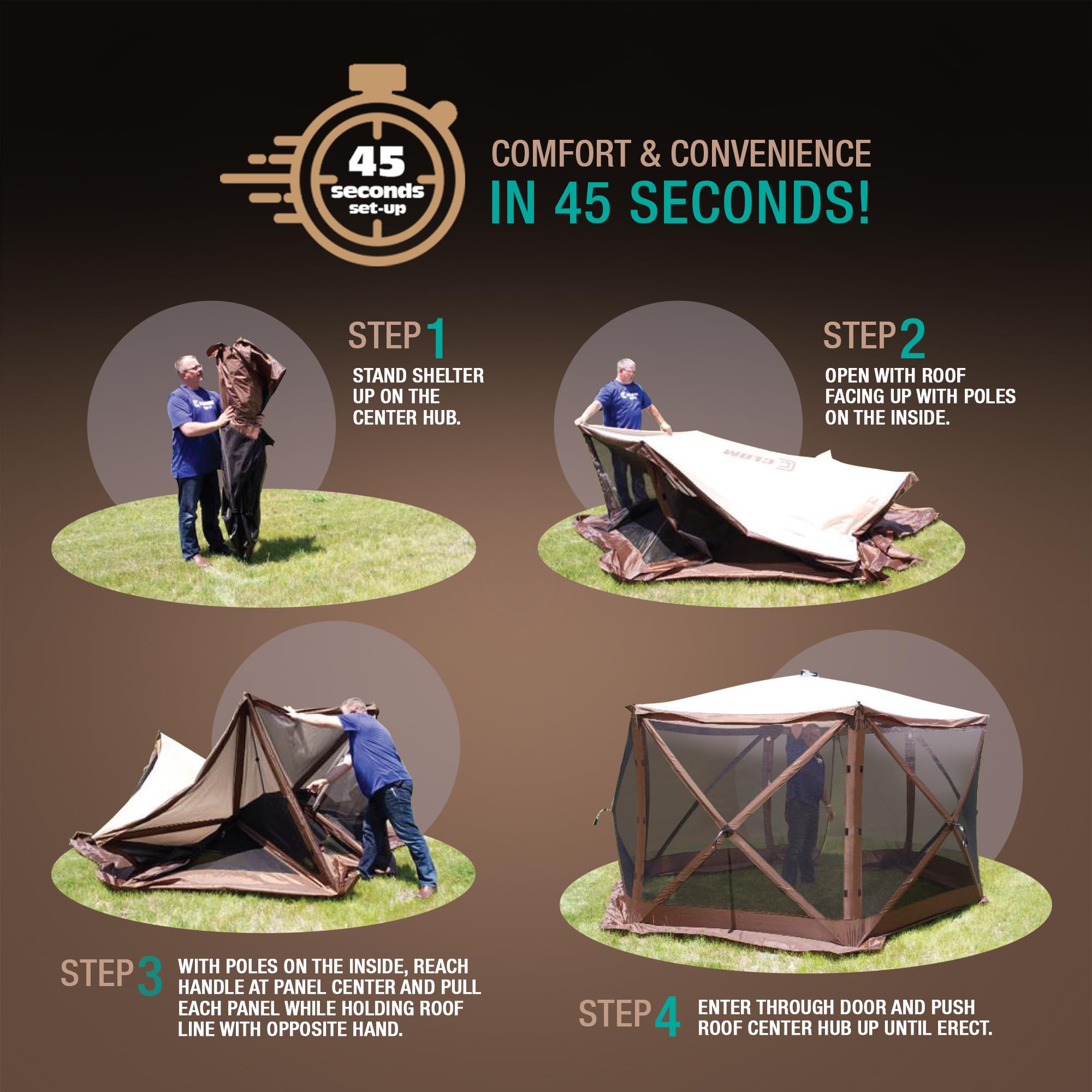 Clam Quick-Set Venture 9 X 9 Foot Portable Pop-Up Outdoor Camping Gazebo Screen Tent 5 Sided Canopy Shelter With Ground Stakes A