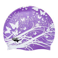 Moolecole Soft Waterproof Silicone Swim Cap Girls Summer Pool Sea Swimming Cap Bathing Haircare Hat Long Hair Purple Butterfly