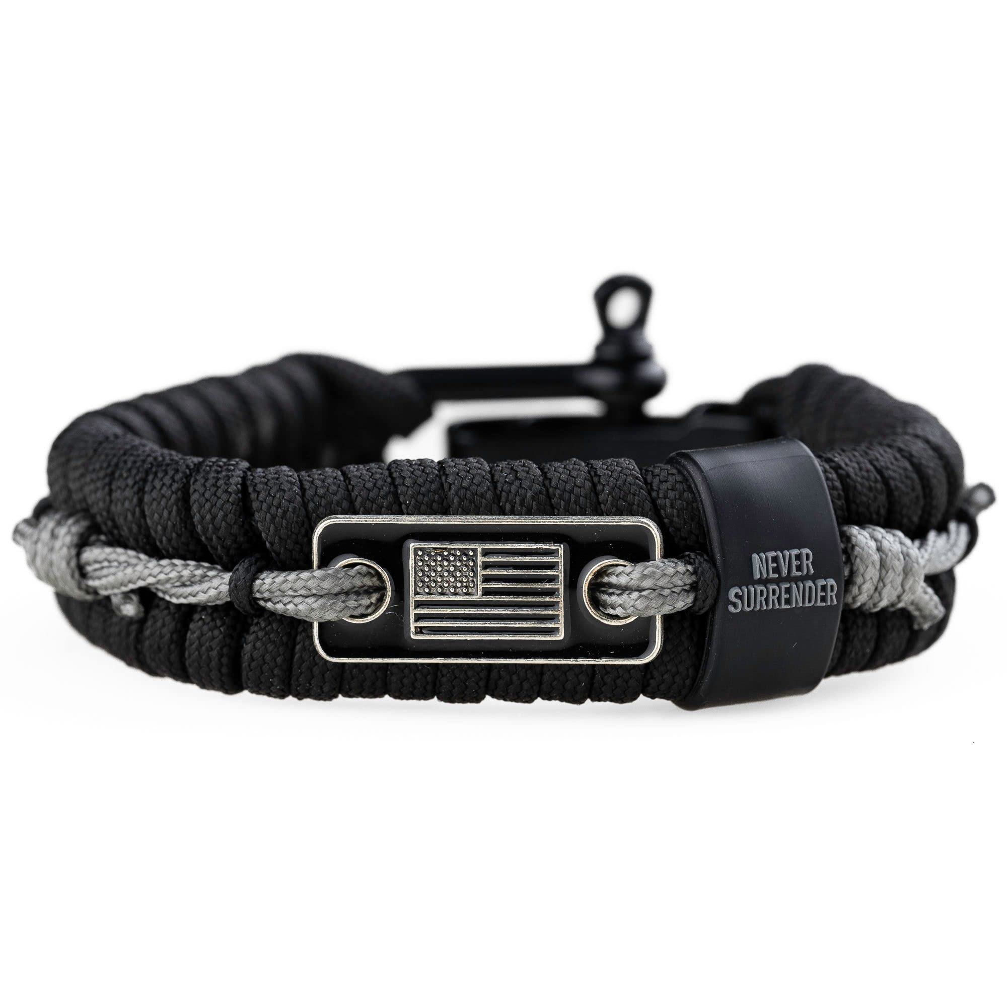 Hero Company Never Surrender Barbed Wire Paracord Bracelet - Tactical Survival Bracelet For Men With Bronze Usa Flag - Helps Pai