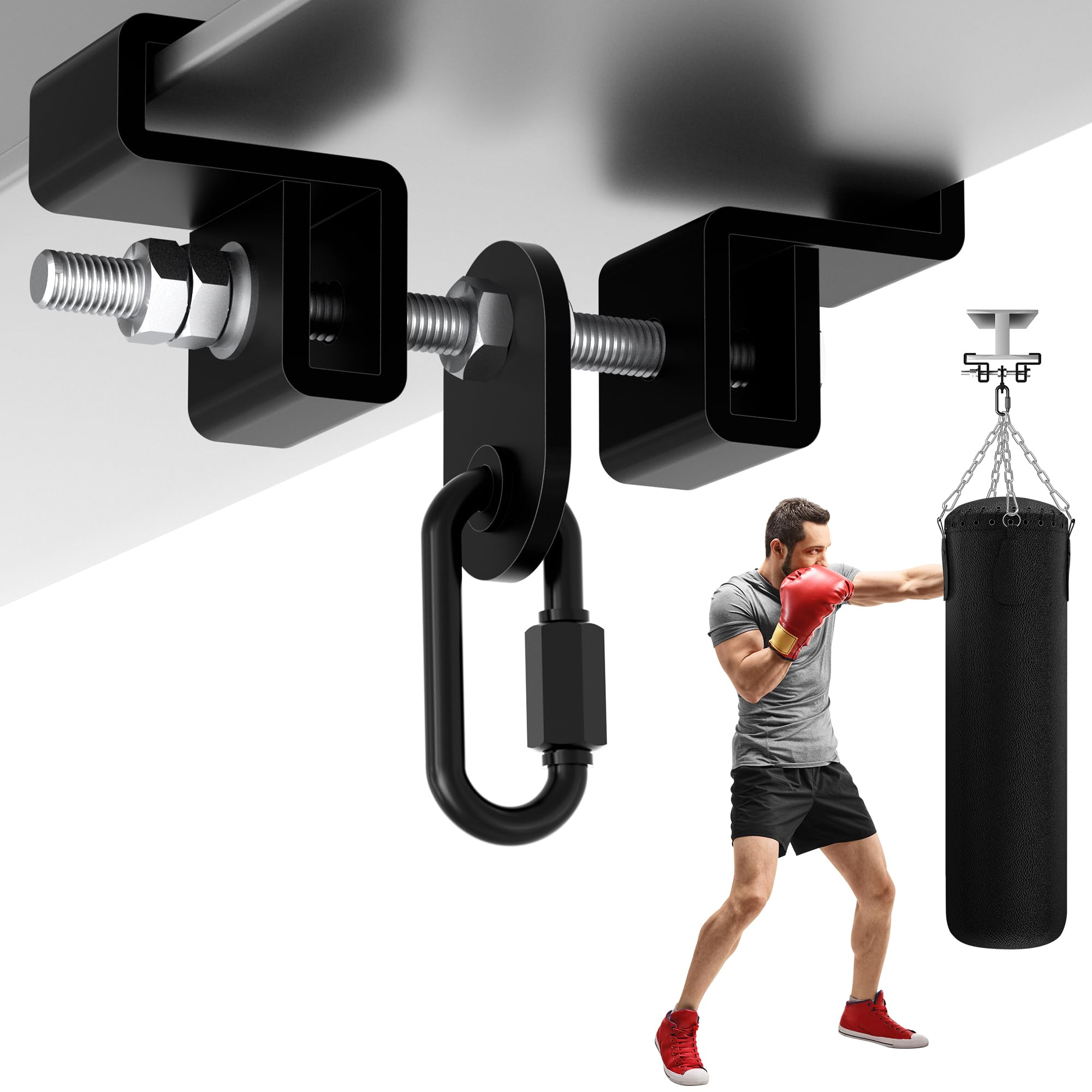 Yes4All Heavy Duty I-Beam Boxing Bag Hanger, Steel Punching Bag Clamp 700 LB Capacity, Compatible with 3.7 - 6.3 Beams with Cara