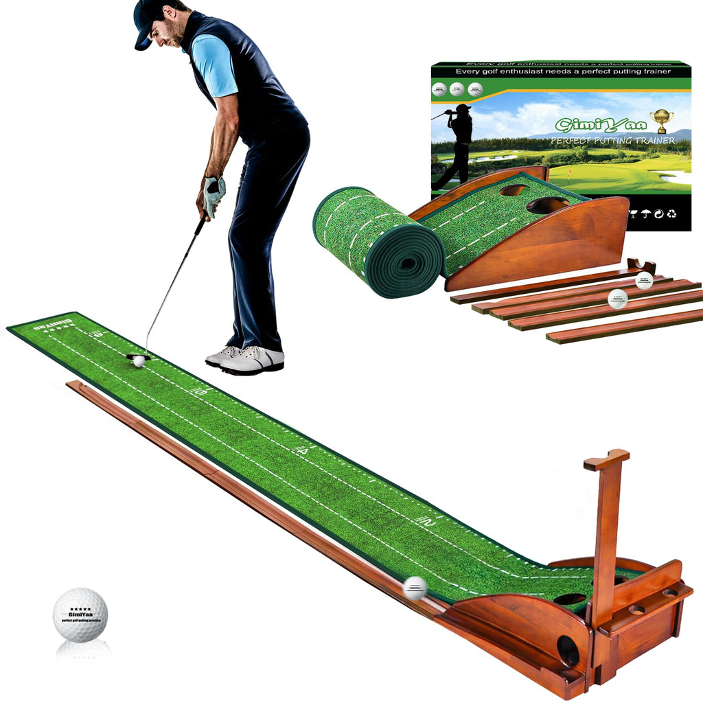 Gimiyaa Golf Putting Mat Green Indoor And Outdoor With Auto Ball Return,Game Practice Golf Gifts For Home, Office, Backyard Indo