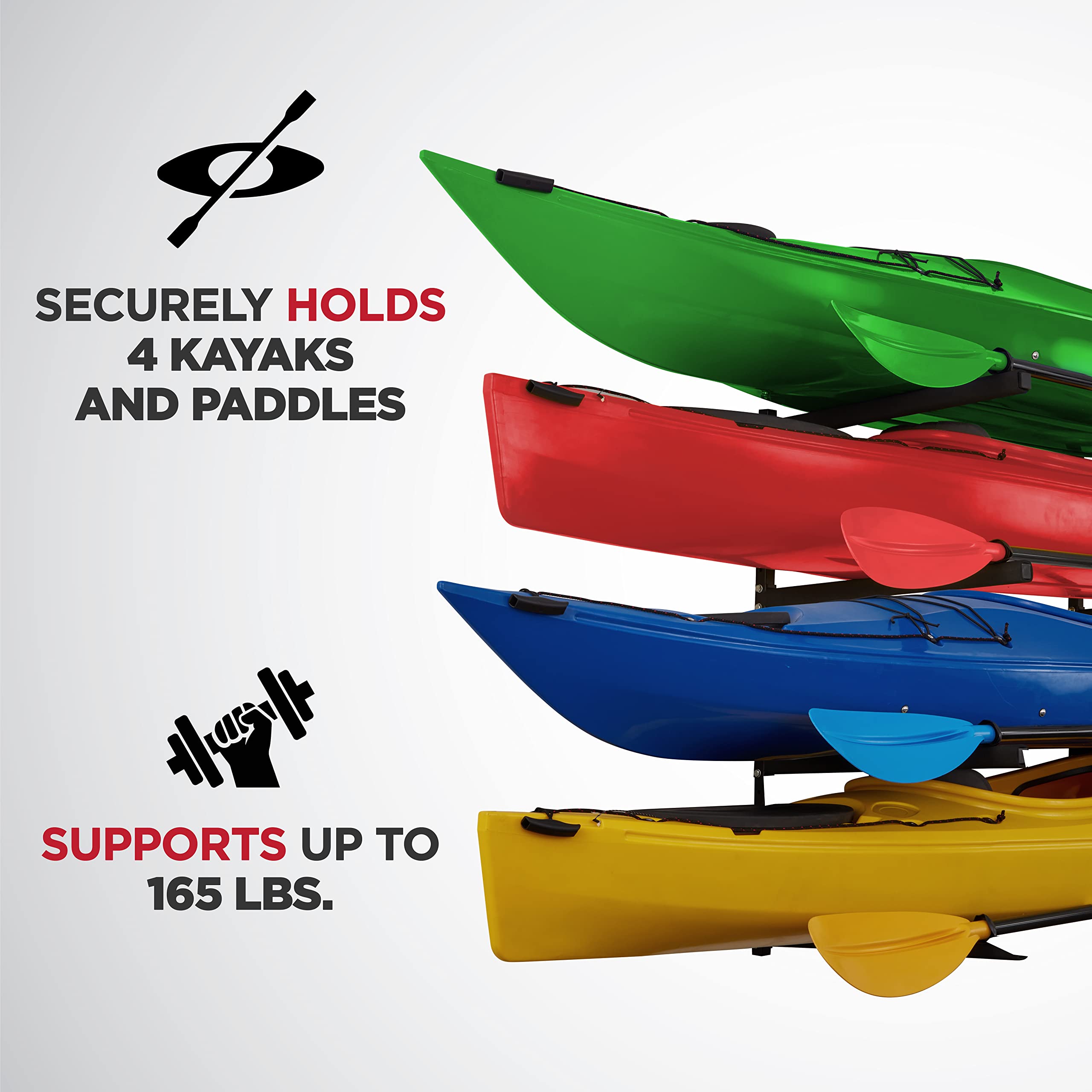 Raxgo Wall Kayak Storage Rack, Heavy Duty Wall Mounted Garage Kayak Storage Hooks For Kayaks, Sup, Canoe & Paddleboard, For Indo