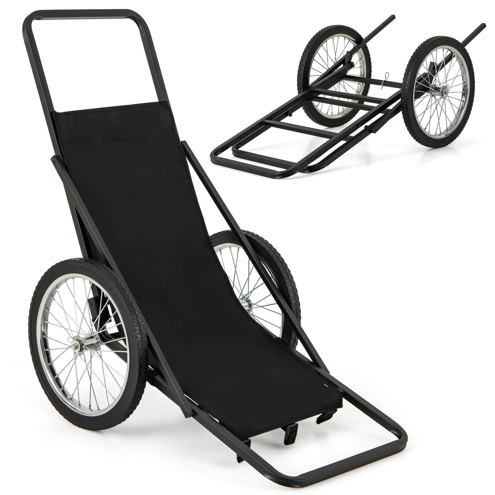 Goplus Folding Deer Cart With Polyester Liner, 550 Lbs Heavy-Duty Hunting Game Hauler With 20 Rubber Wheels, Ergonomic Handle, U