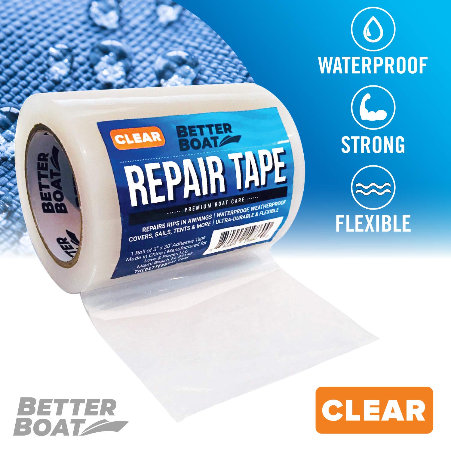 Repair Tape Fabric Repair Boat Covers Canvas Pop Up Camper Rv Awning Tarp Canopy Tear & Vinyl Waterproof Bimini Tops Sail Air Ma