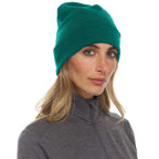 100% Merino Wool Ridge Cuff Beanie - Unisex Warm Winter Hat - Emerald Green