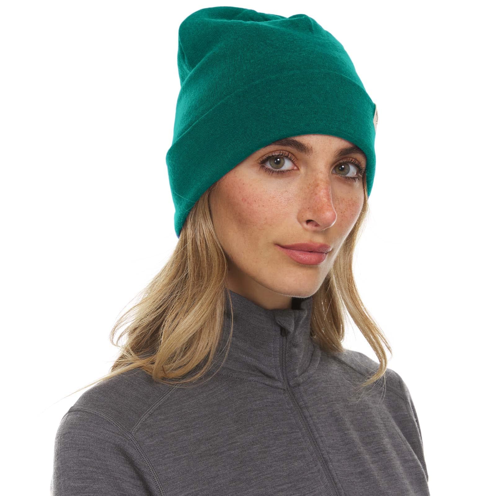 100% Merino Wool Ridge Cuff Beanie - Unisex Warm Winter Hat - Emerald Green
