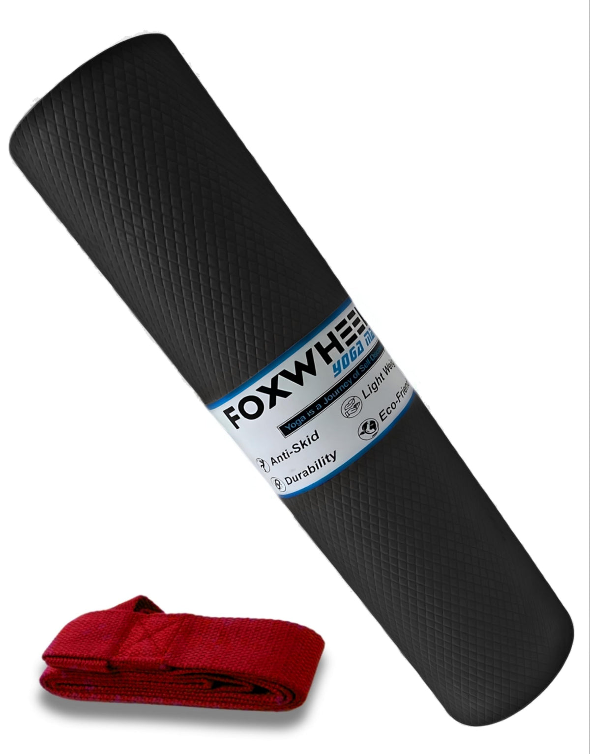 FOXWHEEL 4MM Thick, Light Weight with AntiSlip Dual Side Embossed Yoga Mat with Carrying Strap For Men aand Women (4MM, Black)