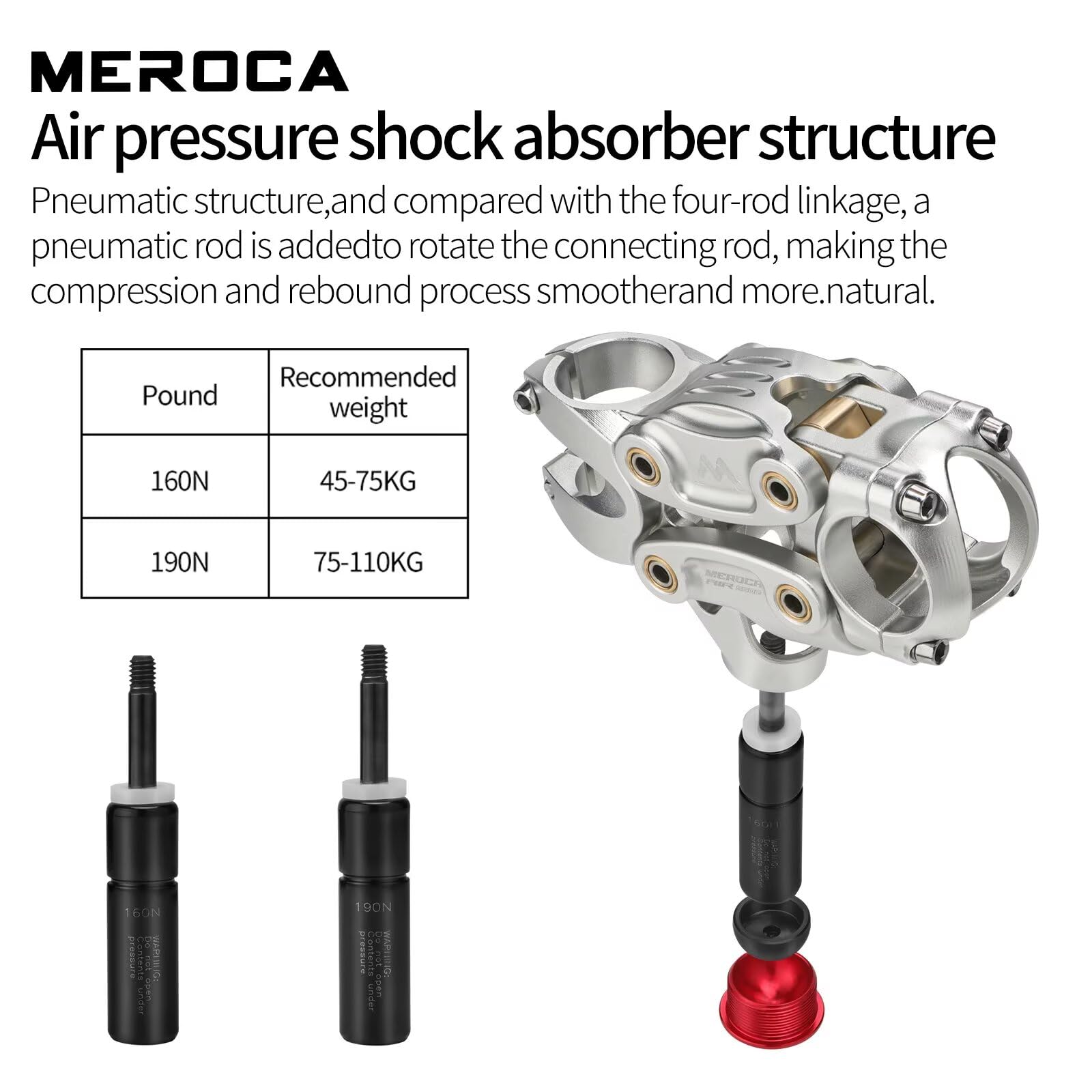 Meroca 5-Linkage Air Suspension Mtb Stem, 20Mm Travel 160/190N, Aluminum Alloy Shock-Absorbing Handlebar Stem For Mountain Bikes