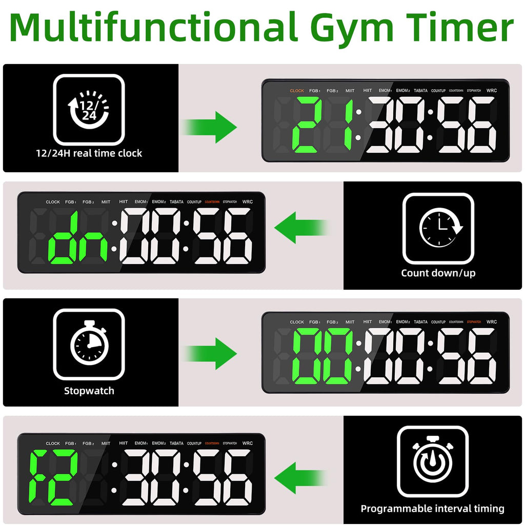 Anexer 16.5 Large Led Timer With Remote Control - Multifunction Countdown Clock For Gym, Hiit, Mma Training, Wall/Desktop Mount,