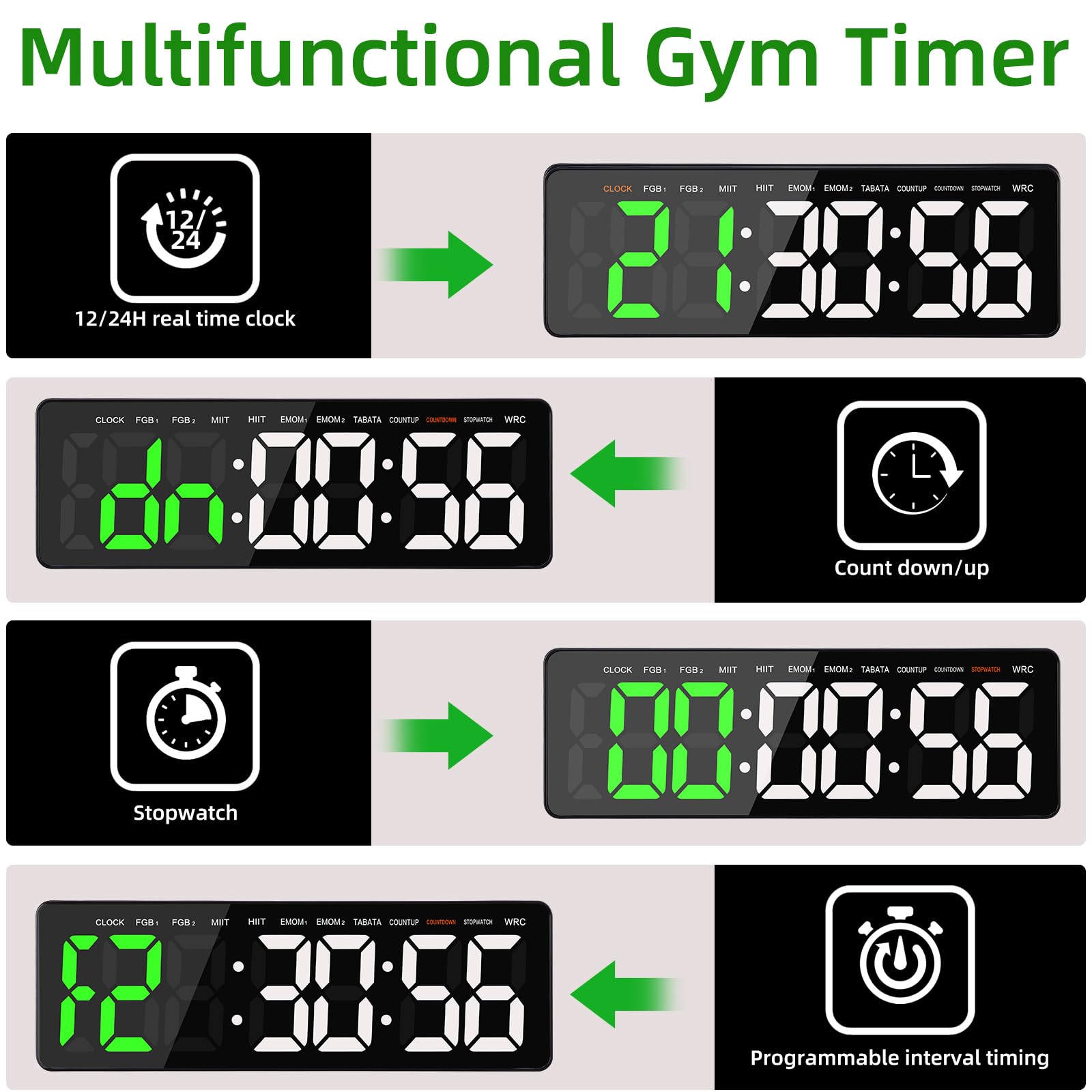 Anexer 16.5 Large Led Timer With Remote Control - Multifunction Countdown Clock For Gym, Hiit, Mma Training, Wall/Desktop Mount,