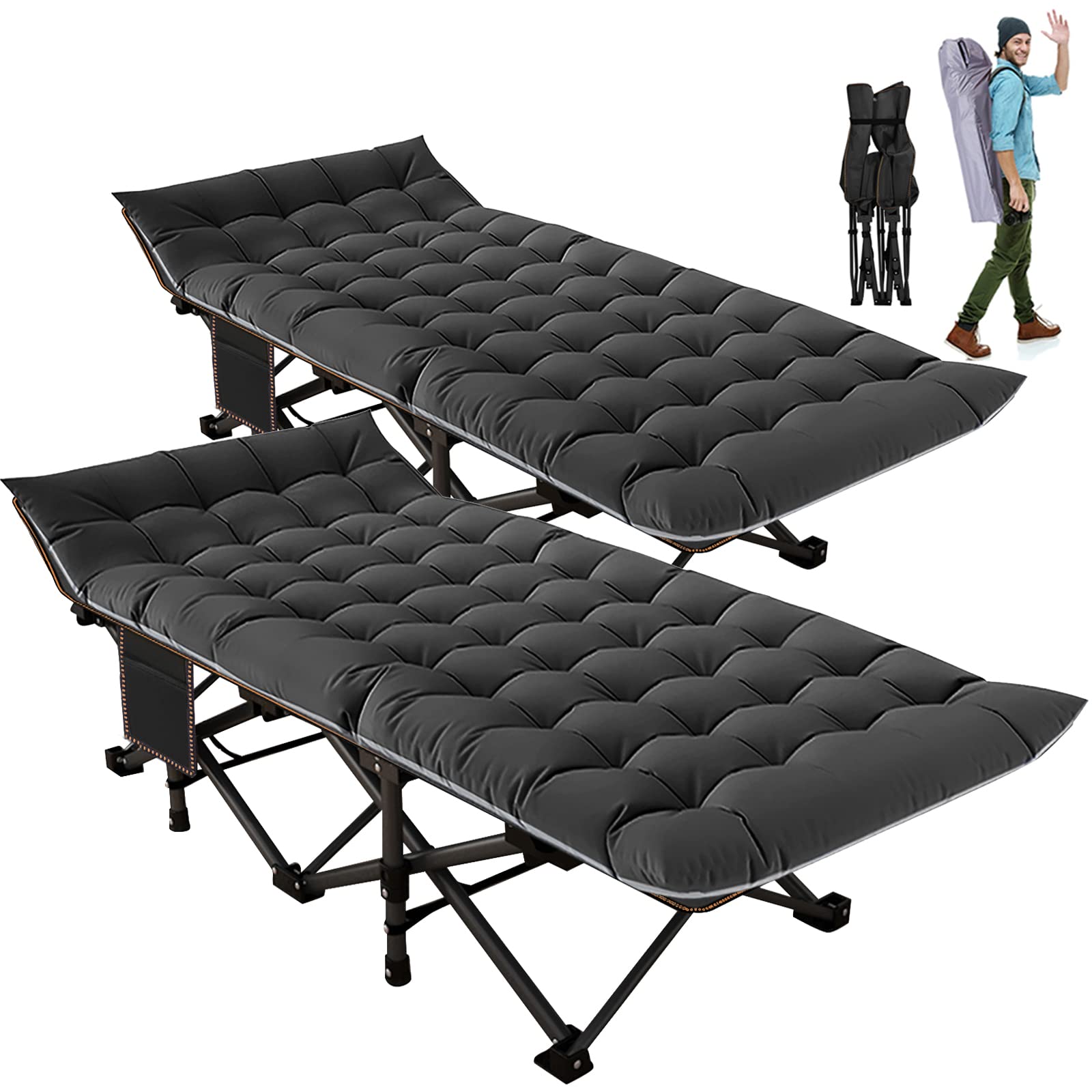 Aboron Folding Camping Cot For Adults, Double Layer 1200D 500Lb Loading Cot For Sleeping, Heavy Duty Guest Cot With Mat & Carryi