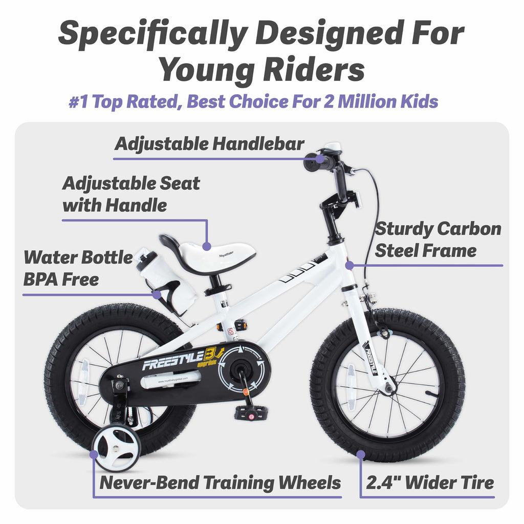 Royalbaby Freestyle Kids Bike Boys Girls 16 Inch Bmx Childrens Bicycle With Training Wheels & Kickstand For Ages 4-7 Years, Whit