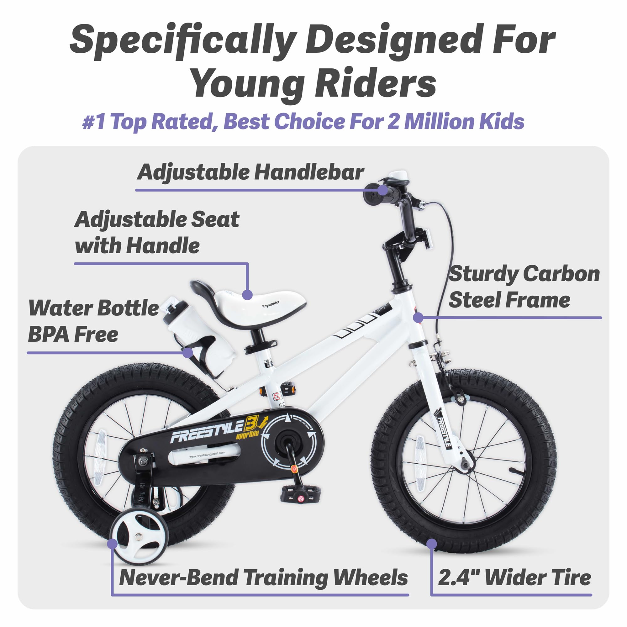 Royalbaby Freestyle Kids Bike Boys Girls 16 Inch Bmx Childrens Bicycle With Training Wheels & Kickstand For Ages 4-7 Years, Whit