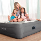 Intex 64095T Truaire Luxury Queen-Sized Air Mattress 18 Inch Tall Airbed With Built-In Air Pump And Carrying Storage Bag, Gray
