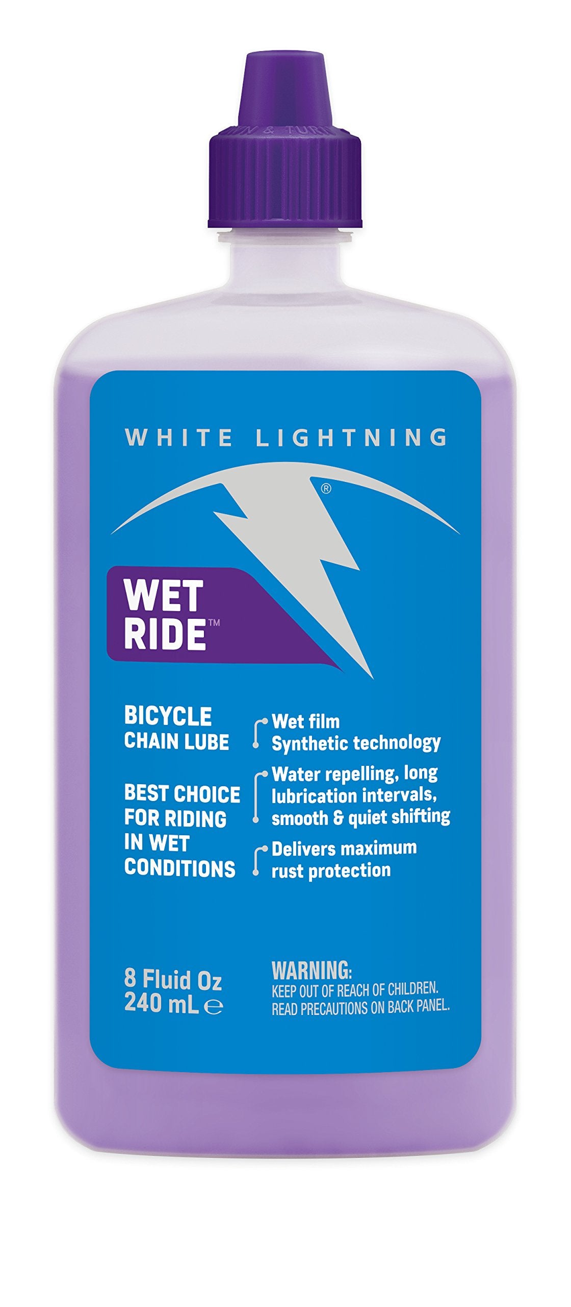 White Lightning Wet Ride Extreme Conditions Heavy Bicycle Chain Lube, 8-Ounce Drip Squeeze Bottle