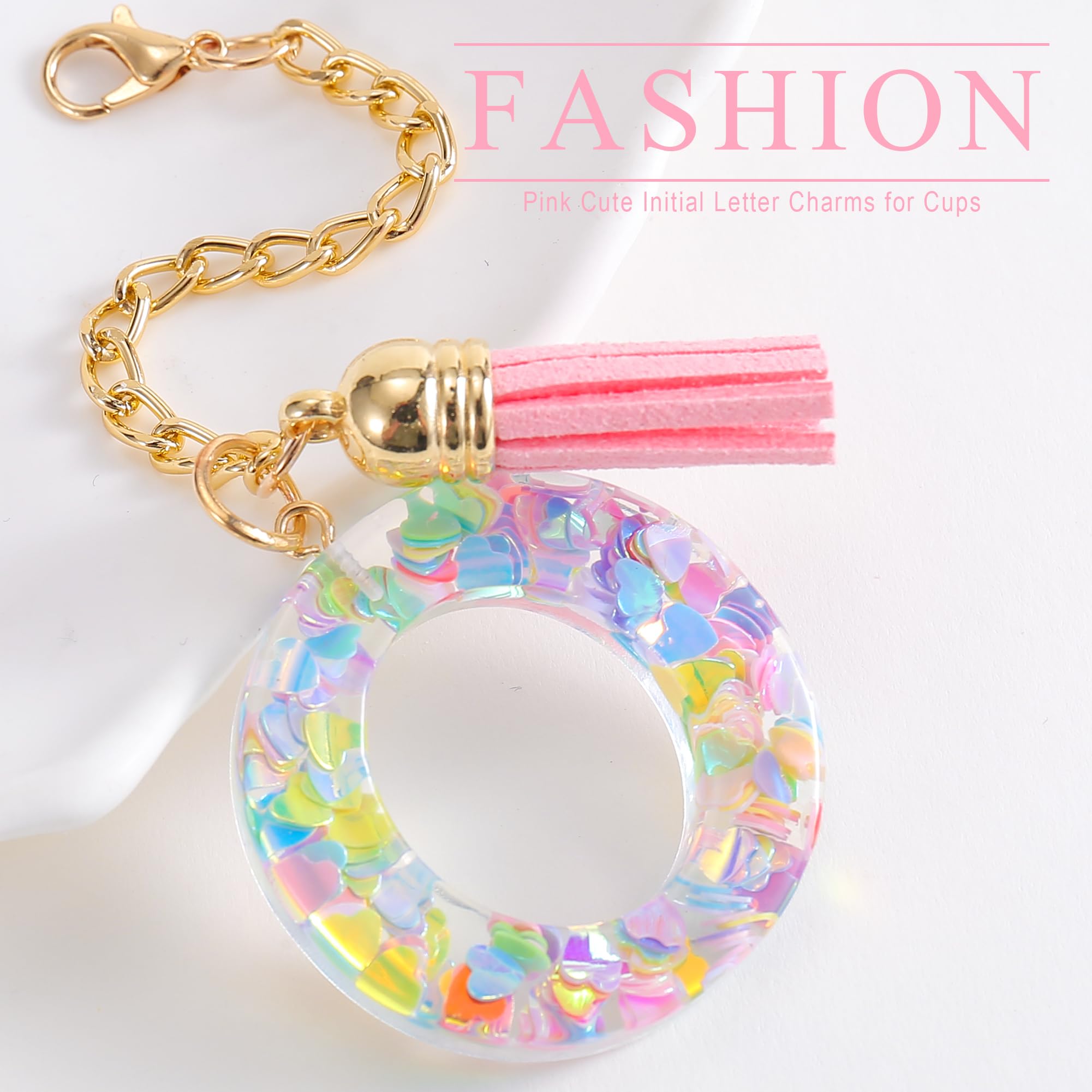 Letter Charm Accessories for Stanley Cup 1 PCS Cute Initial Keychain Handle Charm for Stanley Tumbler for Women Pink Letter O