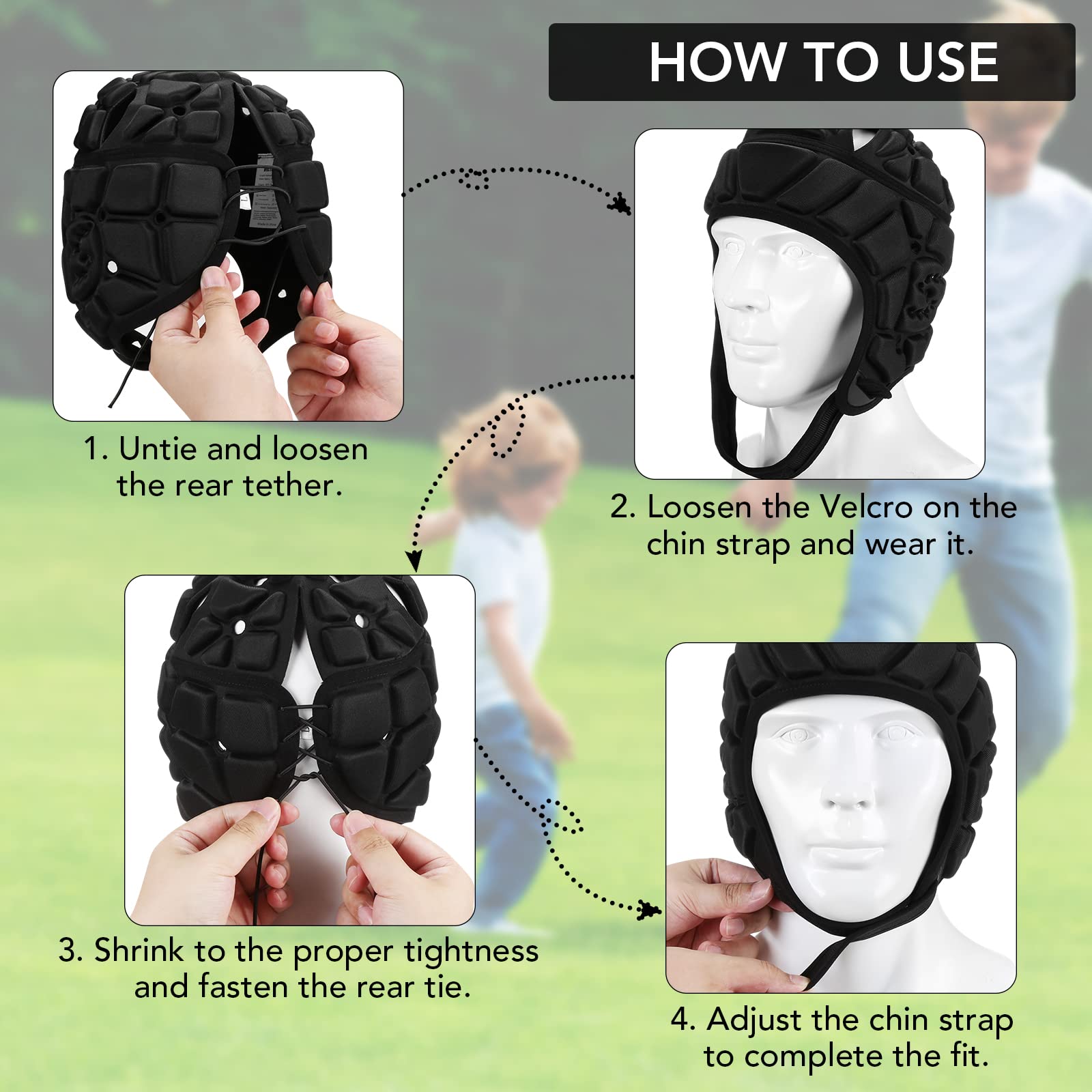 Victridge Flag Football Helmet Youth Soft Shell Helmet 7V7 Rugby Headgear Scrum Cap Youth Kids Adults (Black, Large)