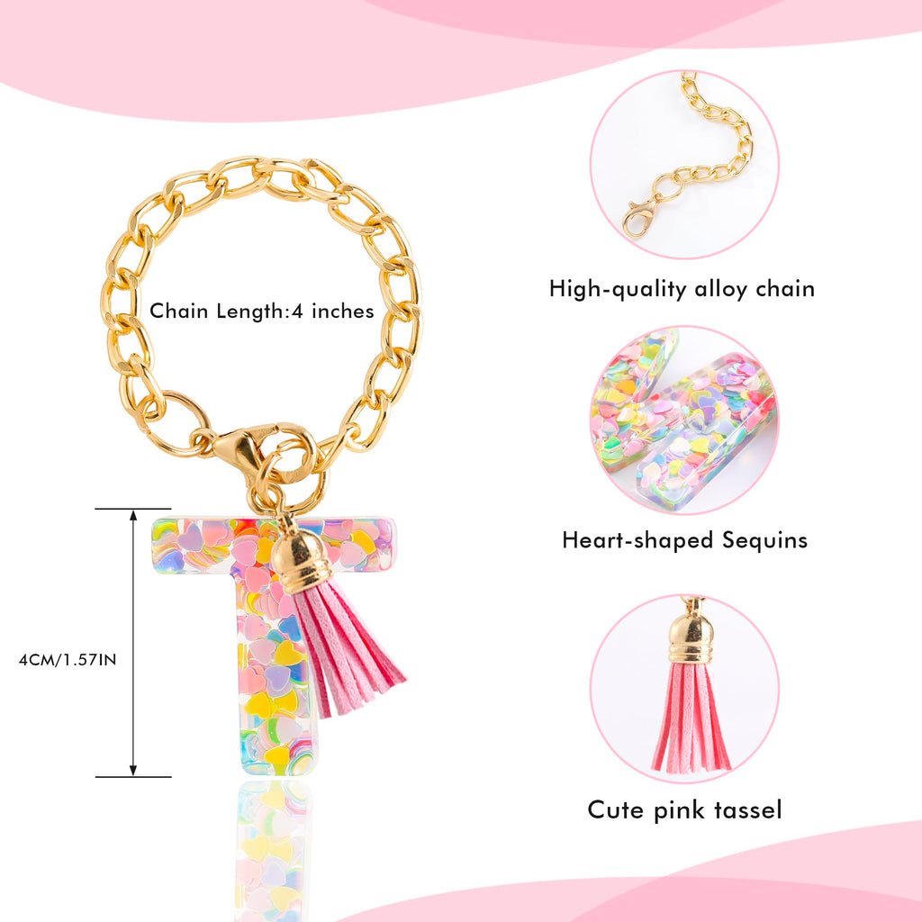 Letter Charm Accessories for Stanley Cup 1 PCS Cute Initial Keychain Handle Charm for Stanley Tumbler for Women Pink Letter T