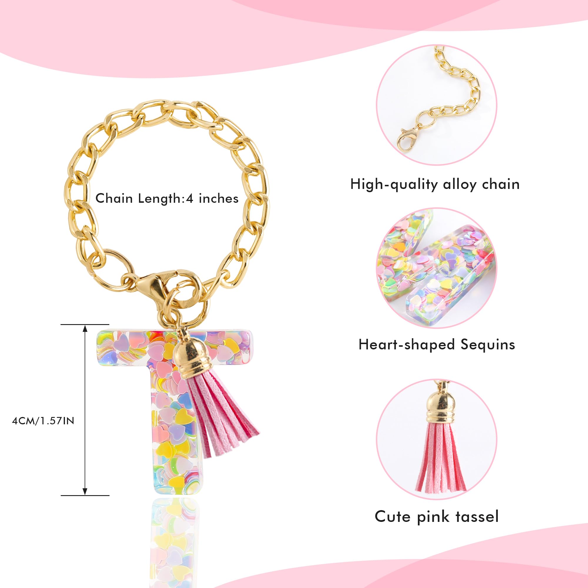 Letter Charm Accessories for Stanley Cup 1 PCS Cute Initial Keychain Handle Charm for Stanley Tumbler for Women Pink Letter T