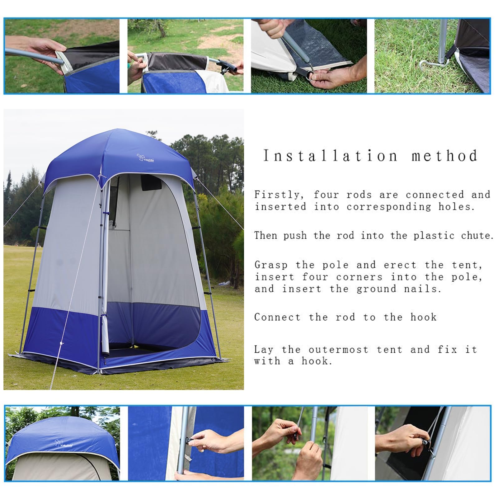 Outdoor Shower Tent Changing Room Privacy Portable Camping Shelters (White Blue)