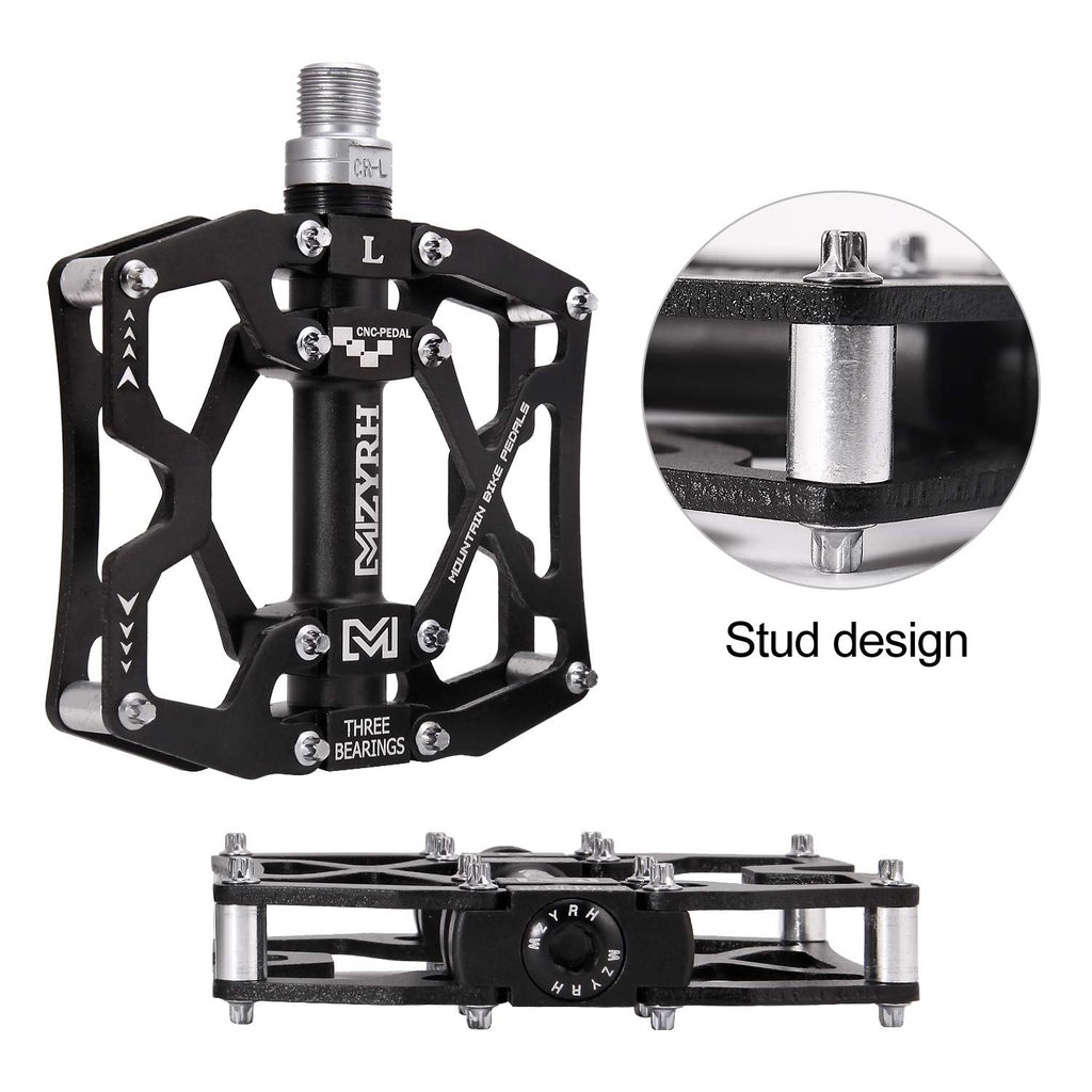 Mzyrh Mountain Bike Pedals, Ultra Strong Colorful Cnc Machined 9/16'' Cycling Sealed 3 Bearing Pedals(Black 3 Bearings)