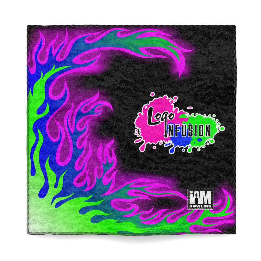 Logo Infusion - Dye-Sublimated Microfiber Bowling Towel - One Sided Print - Fun Style 0509Li Multi-Color Fire Theme