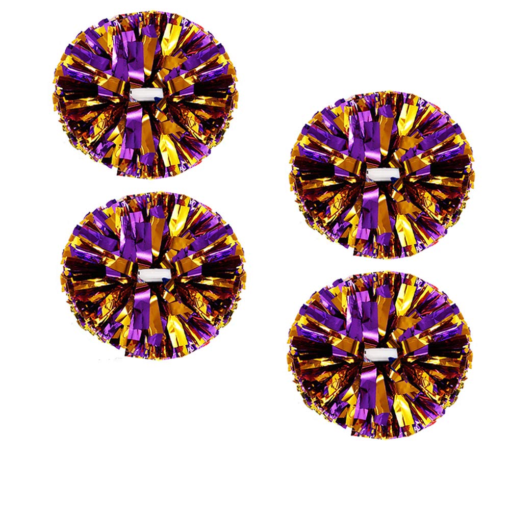 4Pcs Metallic Cheerleading Pom Poms For Kids, Creatiee 2 Pair Cheerleader Cheering Squad Pompoms For Boy Girl School Sports Game